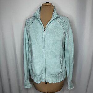 Eddie Bauer Womens Light Green Cotton Zip-Up Sweater Size L Coastal Grandma